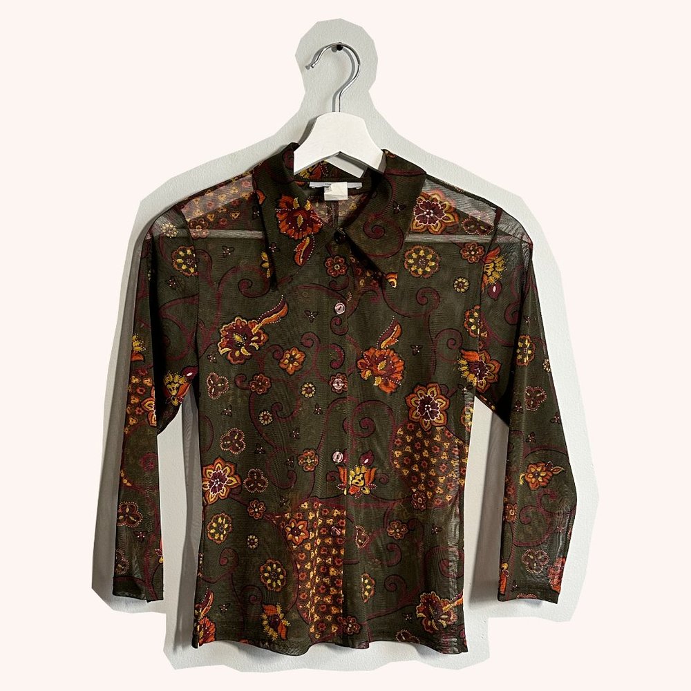 Button Up Floral Mesh Shirt